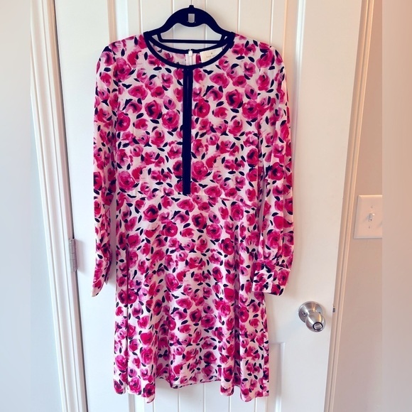💕 Kate Spade Mini Rose Silk Dress Rose-Colored Glasses Creammulti Size 6 - Picture 4 of 9